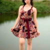 Maillot Robe Bordeaux Motif Tropical et Short Intégré