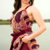 Maillot Robe Bordeaux Motif Tropical