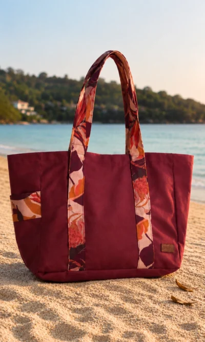 Sac de Plage Bordeaux MOANA Élégance Tropicale & Style Chic