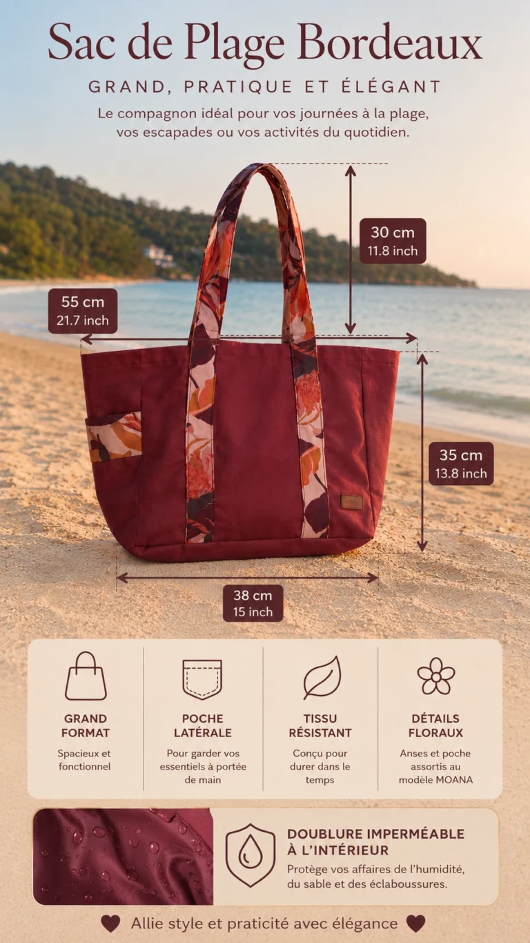 Sac de Plage Bordeaux dimensions