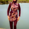 Burkini Chic 4 Pièces avec Tunique Longue Bordeaux