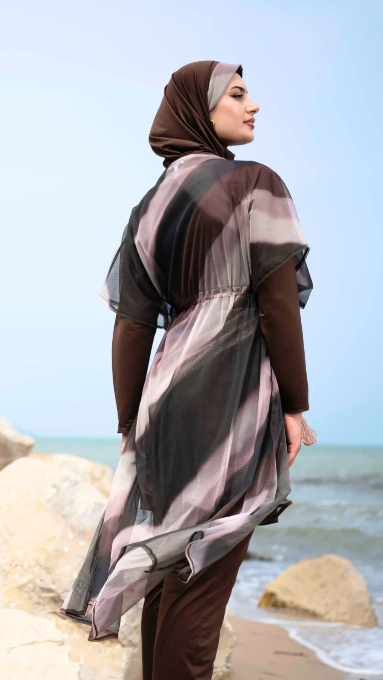 Burkini Marron 4 Pièces Élégant dos