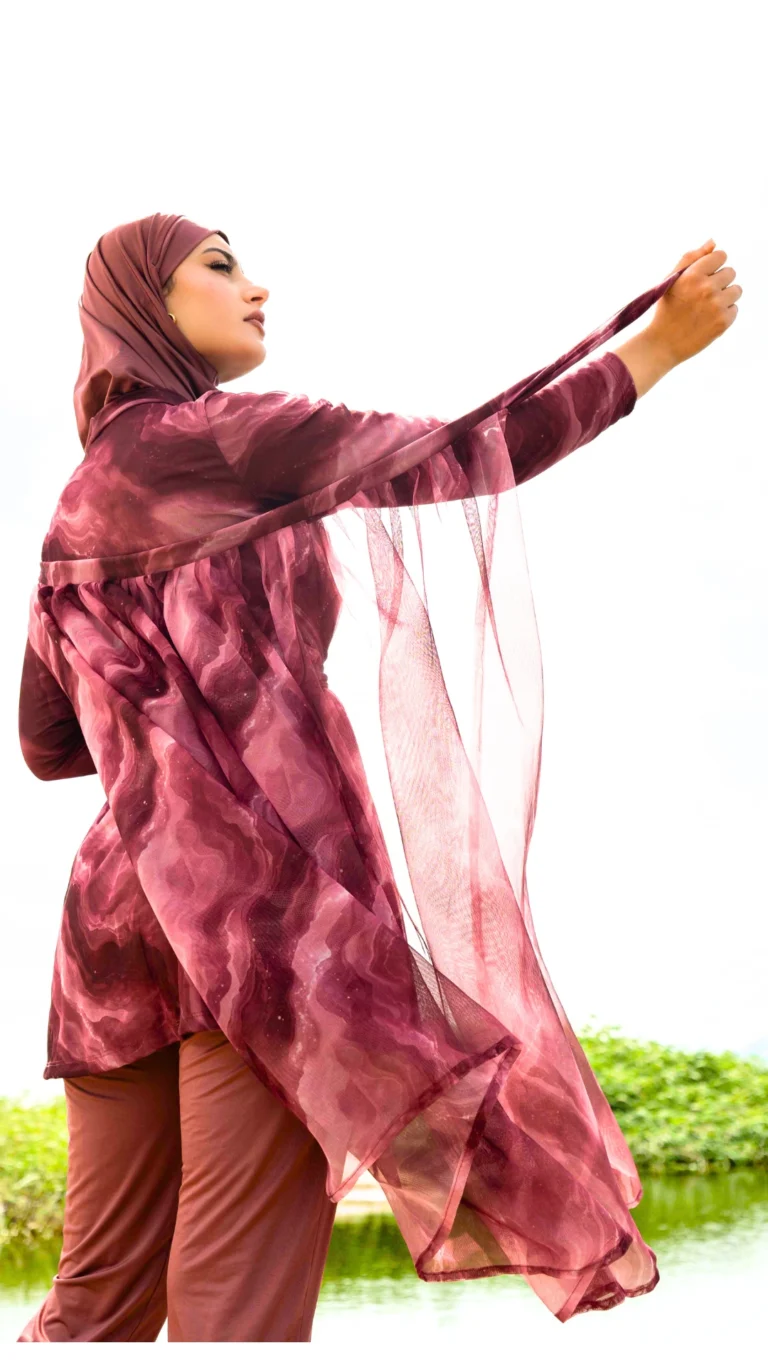 Burkini Mastour Aquarelle Bordeaux Maillot de Bain 4 Pièces