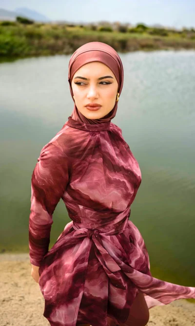 Modest Burkini Aquarelle : 4-Piece Swimsuit with Flowing Tunic