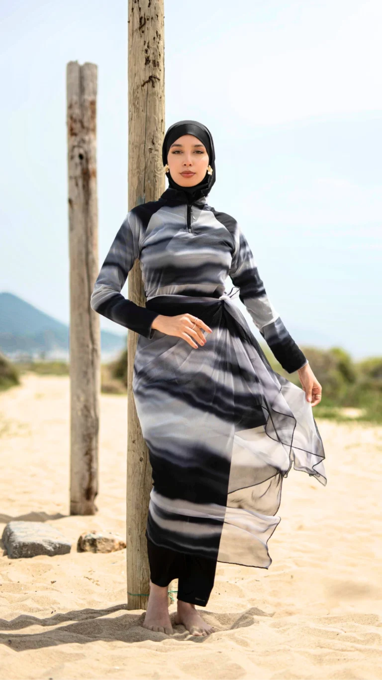 Burkini Noir et Blanc Effet Marbré