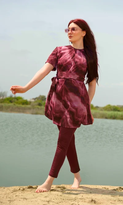 Burkini Sans Manche Bordeaux Aquarelle