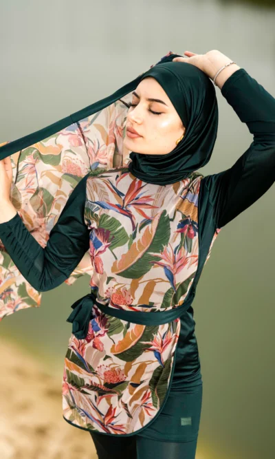 Burkini Vert 4 Pièces avec Tunique Longue Moana