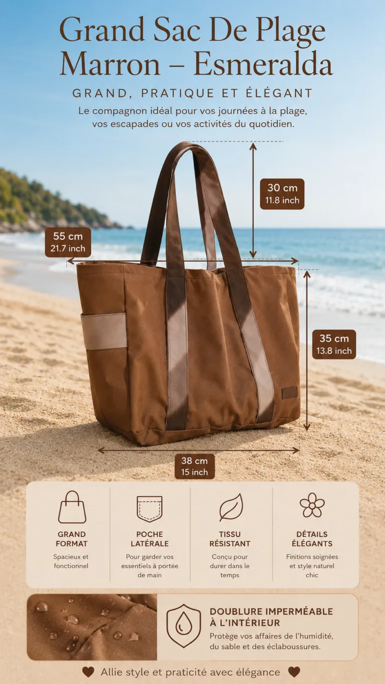 Grand Sac De Plage Marron – dimensions