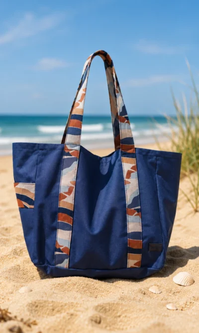 Large Navy Blue Beach Bag SERENA Elegance & Tropical Style