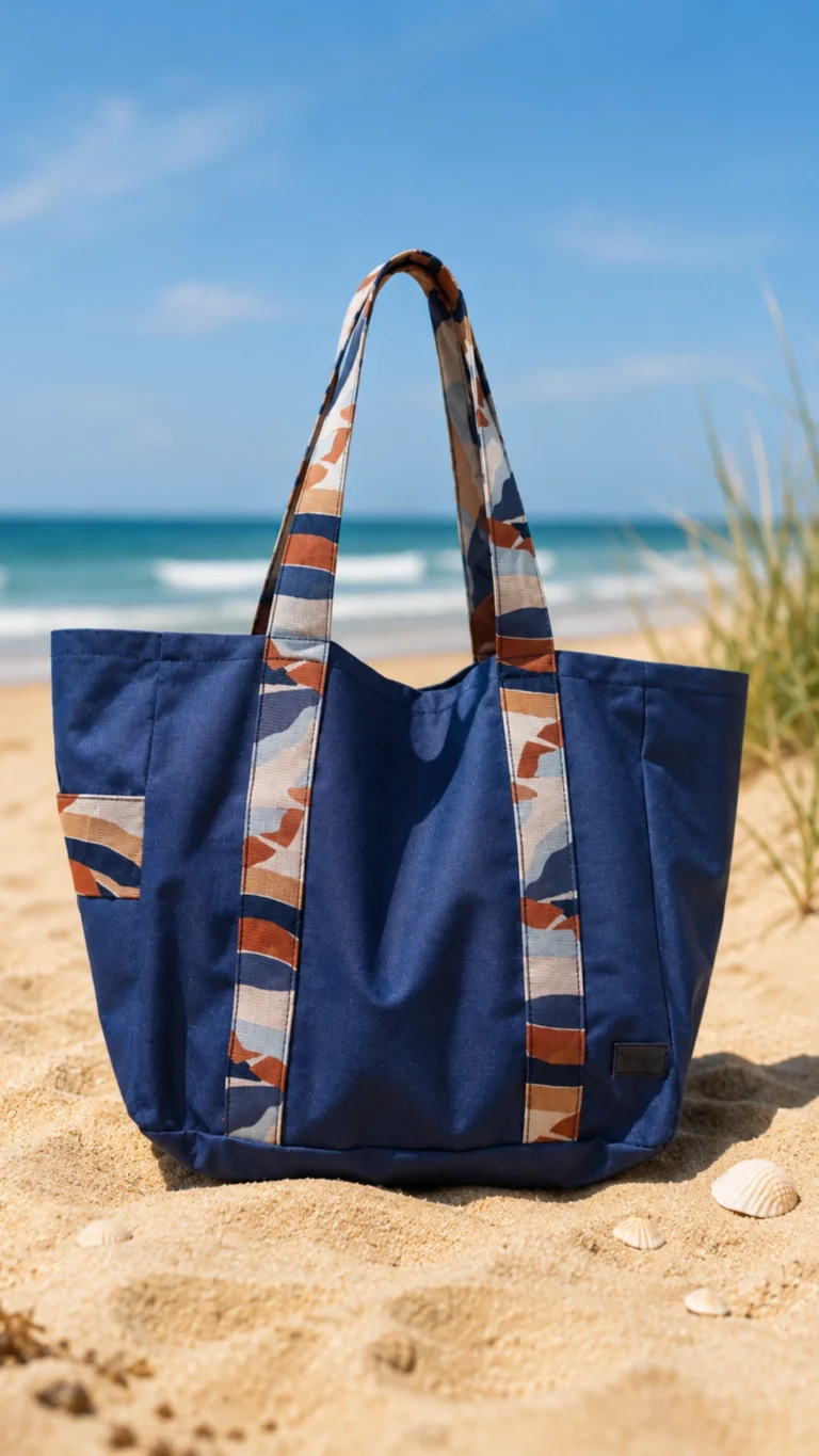 Large Navy Blue Beach Bag SERENA Elegance & Tropical Style