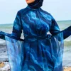 Maillot de Bain Couvrant Aquarelle Bleu Burkini 4 Pièces Tunique