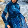 Maillot de Bain Couvrant Aquarelle Bleu Océan Burkini 4 Pièces avec Tunique Légère
