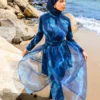 Burkini Moderne Aquarelle Bleu : Maillot de Bain 4 Pièces avec Tunique Légère