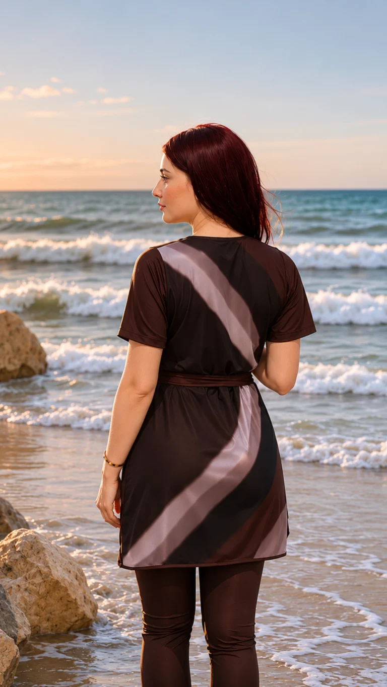 Maillot de Bain Couvrant Marron Femme dos