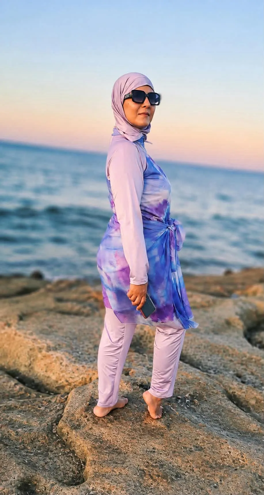 Click to view full screen Burkini 4 Pièces Mauve Lilas Femme – Maillot de Bain Long et Couvrant photo review