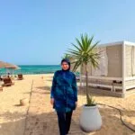 Burkini Moderne Aquarelle Bleu : Maillot de Bain 4 Pièces avec Tunique Légère photo review