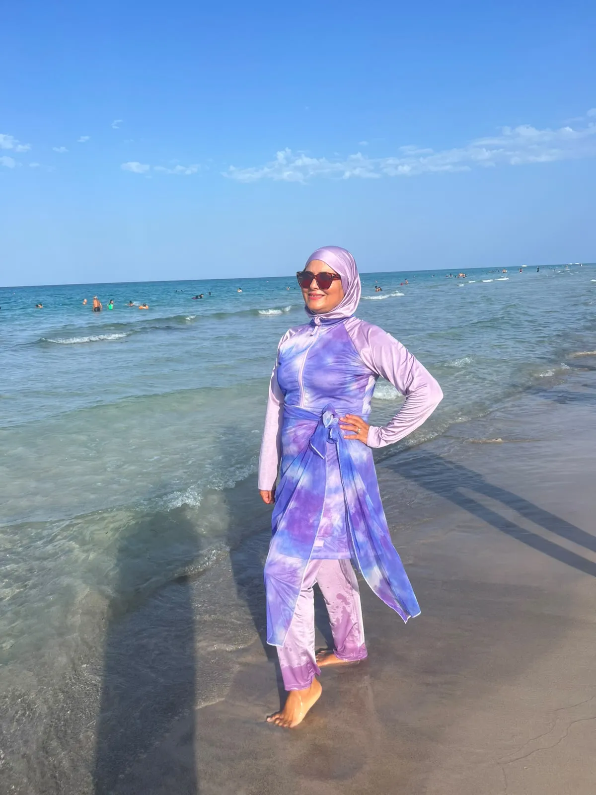 Click to view full screen Burkini 4 Pièces Mauve Lilas Femme – Maillot de Bain Long et Couvrant photo review